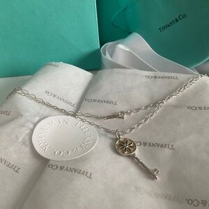 Tiffany chain necklace and key pendant with one real diamond